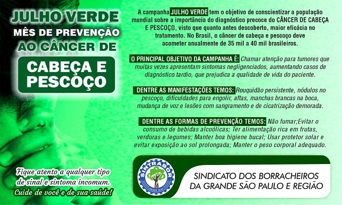 Julho Verde M S De Preven O Ao C Ncer De Cabe A E Pesco O Sintrabor